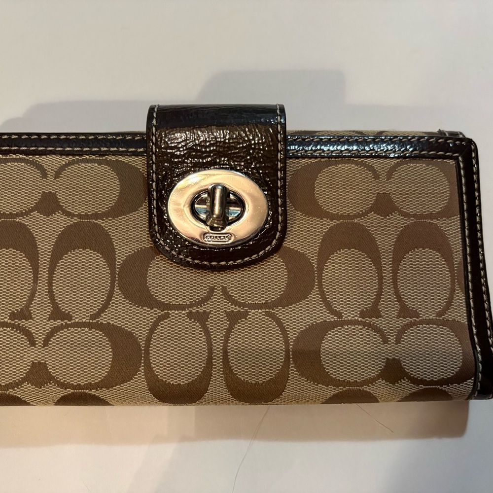 Coach Signature Brown and Cream Wallet